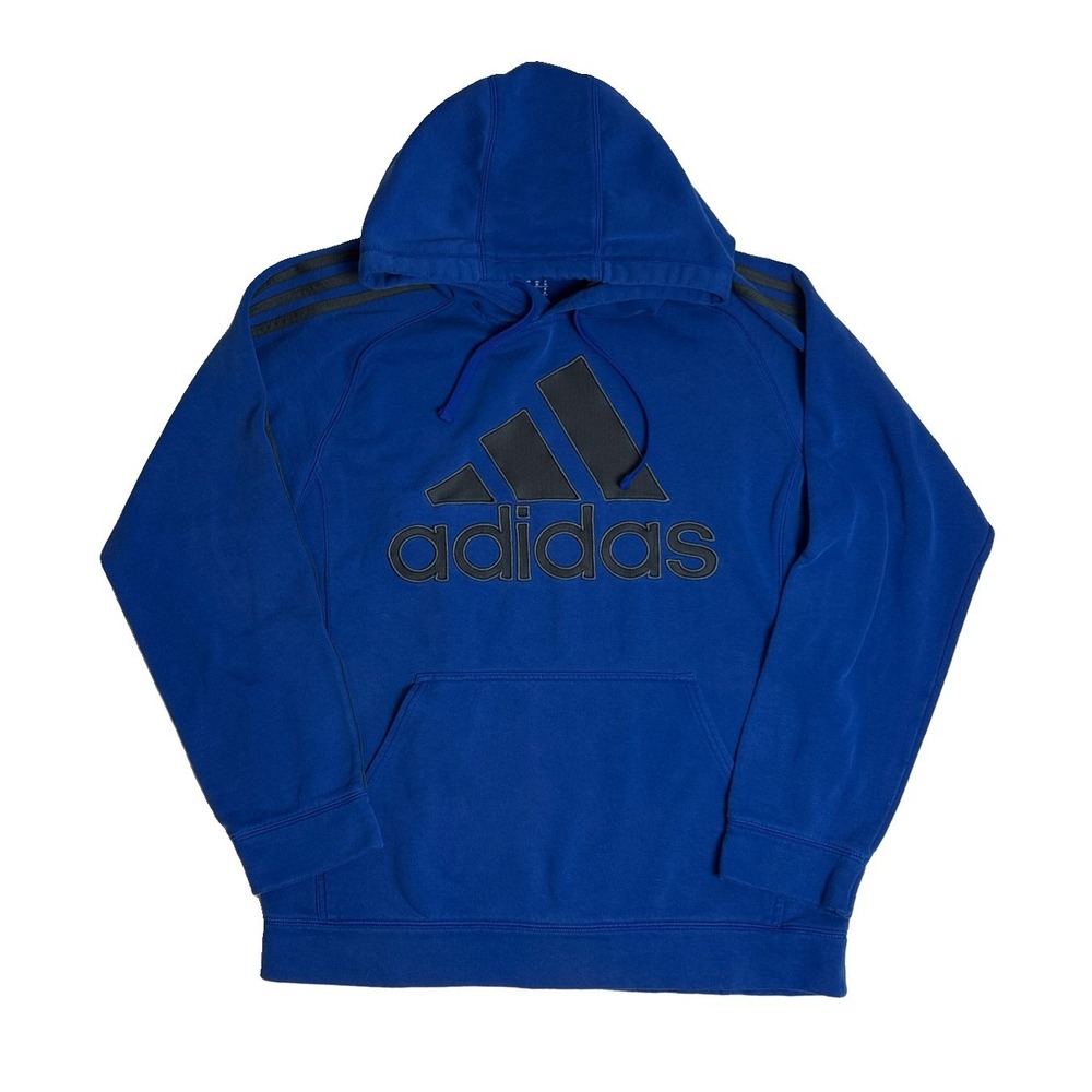 Adidas Pullover Hoodie Fleece Sweatshirt Royal Blue 3 Stripes Men's Size Medium